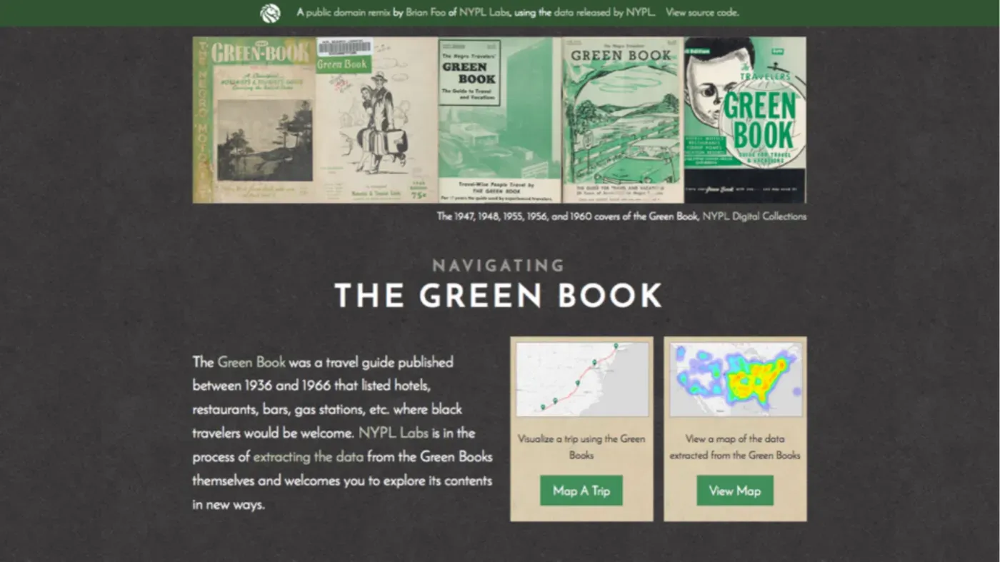 The Navigating the Green Book project site from NYPL Labs