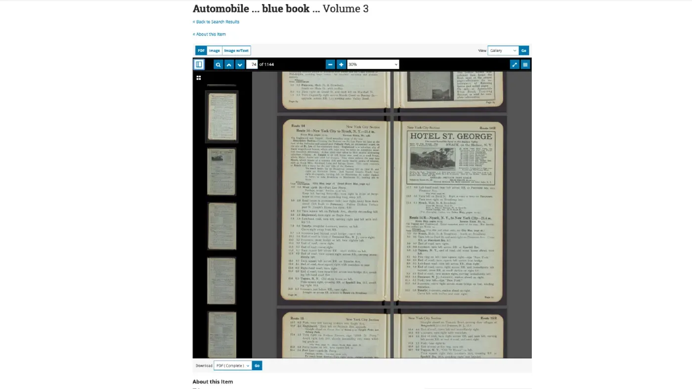 The 1915 Automobile Blue Book, Volume 3, displayed in the Library of Congress viewer