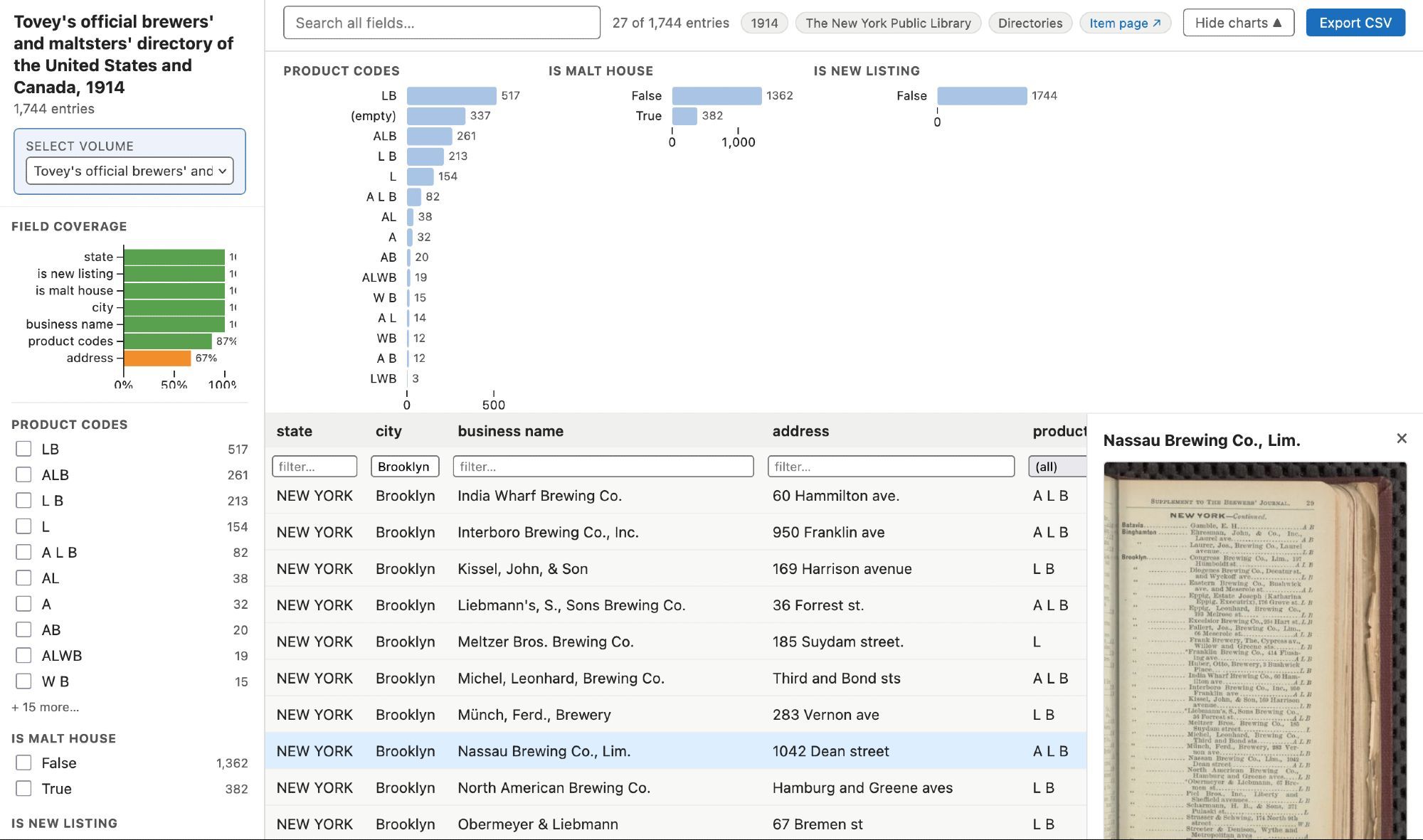 Screenshot of a brewery guide data explorer I put together recently